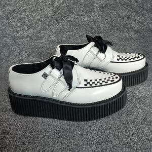 T.U.K Shoes Womens Size 5 White Platform Creepers D-Ring Checkerboard A6803